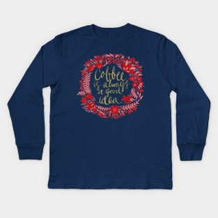 Coffee - Red & Gold Kids Long Sleeve T-Shirt